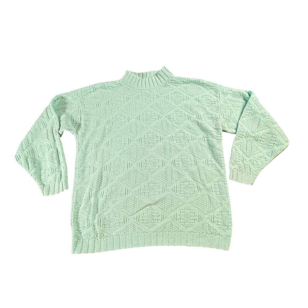 Vtg Spunky‎ Made in USA Teal Geometric Acrylic Sweater Large